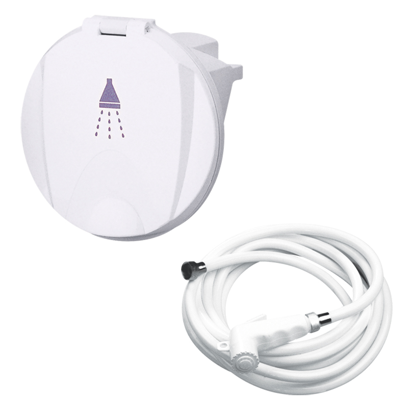 Ručica za tuš+crijevo 3m u kućištu, bijela SKU: 46303<br />JM: kom pak.: 6 min: 1