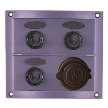 Panel s 3 prekidača i utičnicom AAA, 12V,siva SKU: 42009<br />JM: kom pak.: 24 min: 1