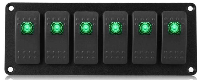 Panel s 6 prekidača (LED), 2xUSB, voltmetar 12/24V SKU: 70429<br />JM: kom pak.: 40 min: 1